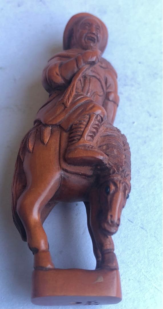 根付アンティークオブジェインテリア柘植材ねつけ騎馬戦士