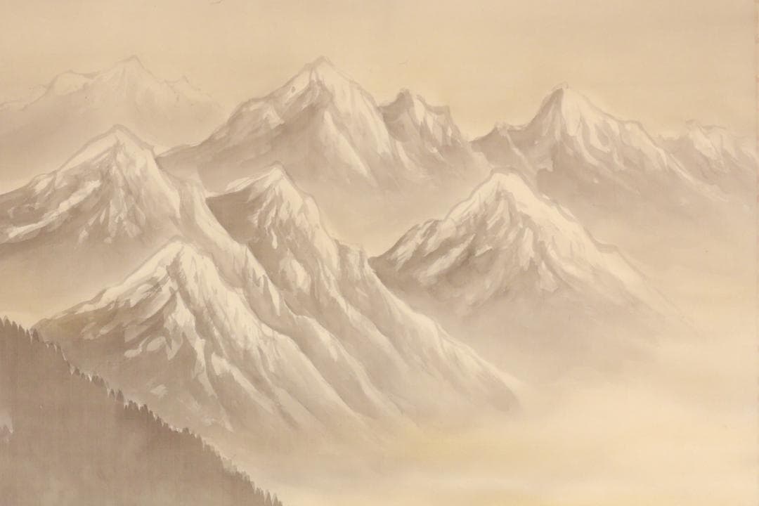 【真作】 鈴木彰 作　『 大正池 』 日本画 掛軸 絹本 大幅 共箱 BE983