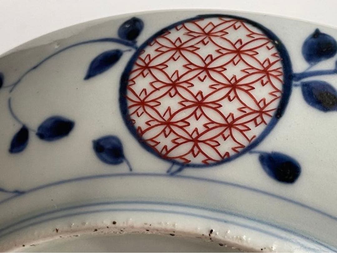 骨董　アンティーク　古伊万里　色絵　金襴手　龍宝珠鳳凰唐草文　八寸皿　丸皿