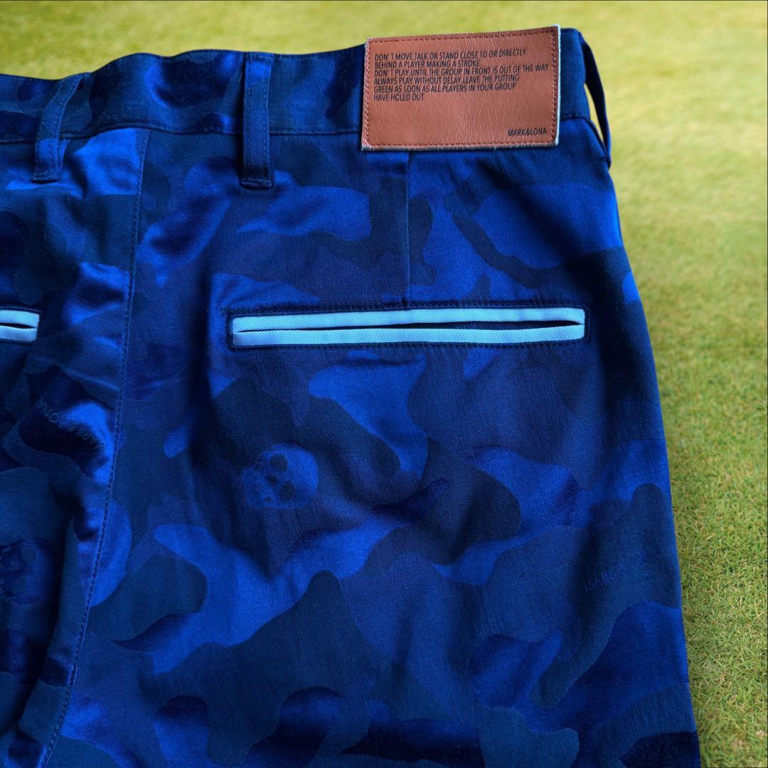 マークアンドロナ　パンツ　迷彩　S〜M相当　黒　青　コットン混　ストレッチ　46