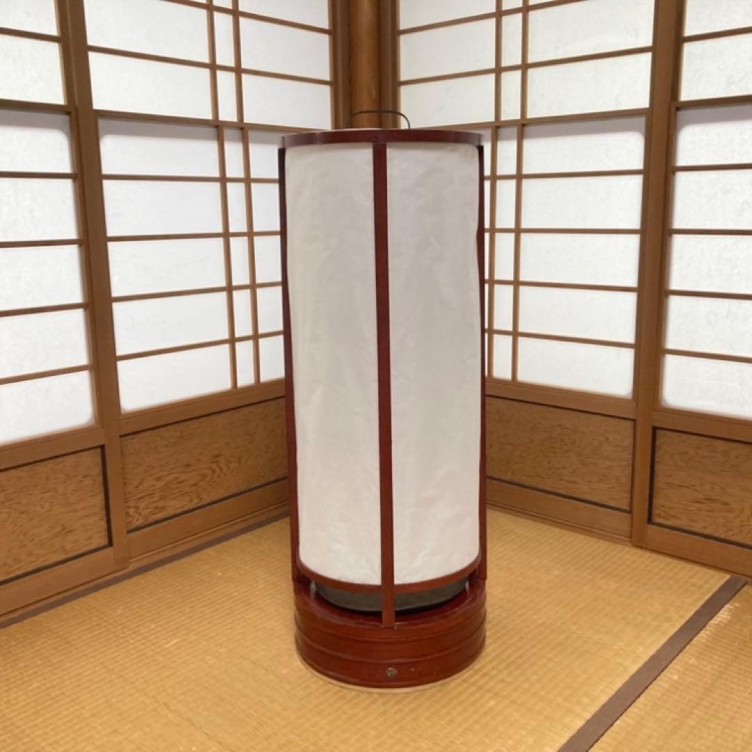 古い置行灯 行燈 ランプ スタンド 照明 木製 漆塗 朱色 大型 和風 レトロ