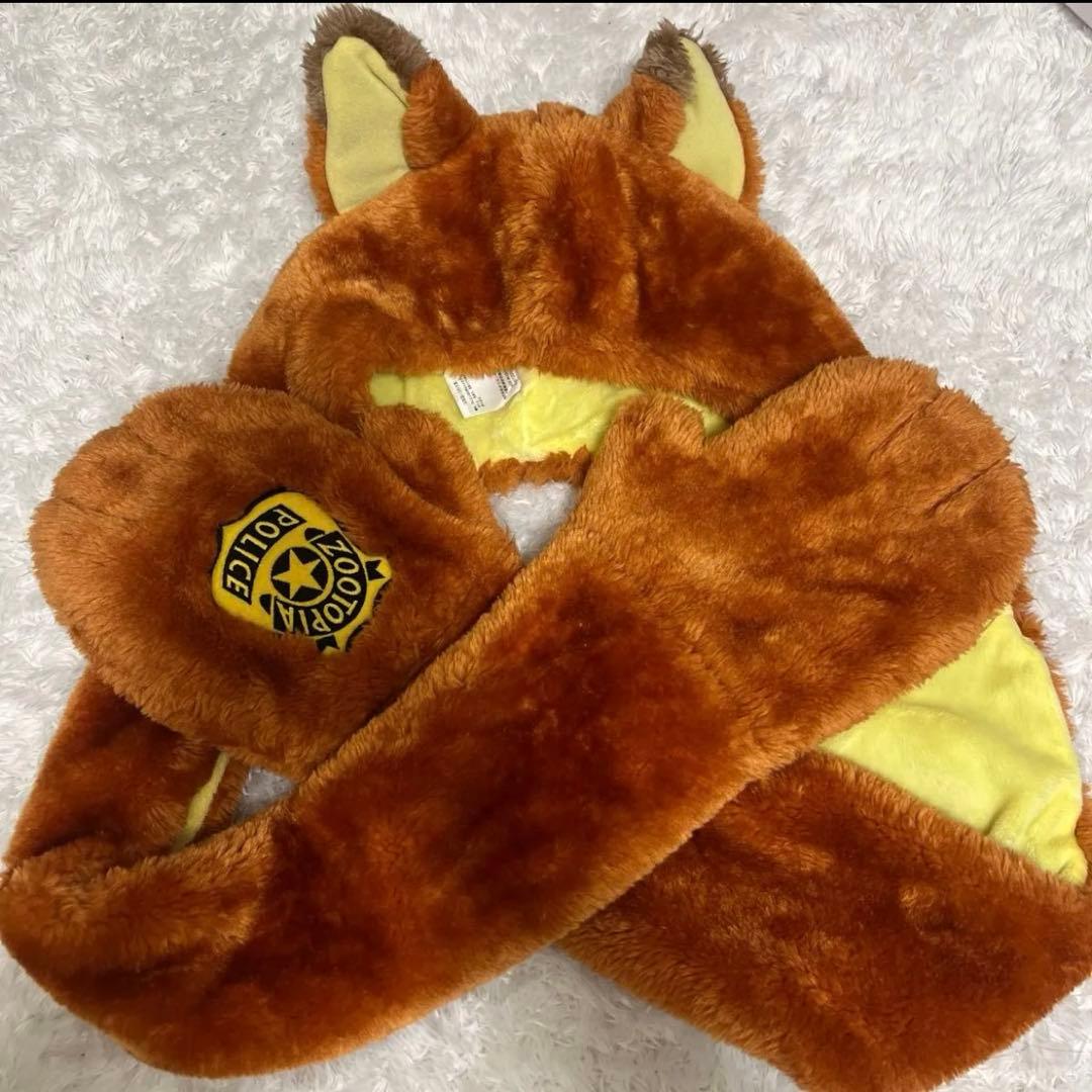 ディズニー　ズートピア　ニック　マフラー　ファンキャップ　帽子　マフラーキャップ