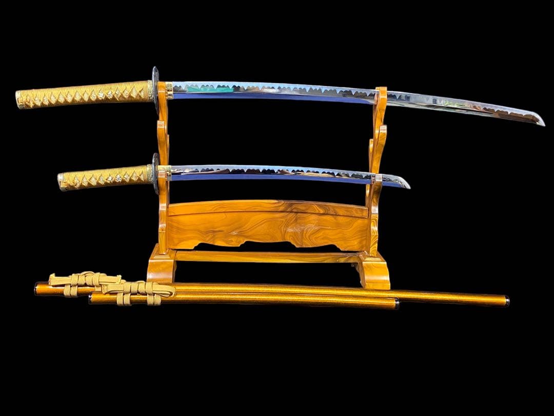 G 模造刀　模擬刀　武具　2本　透かし鍔　刀掛け付き　5本掛け　分解式