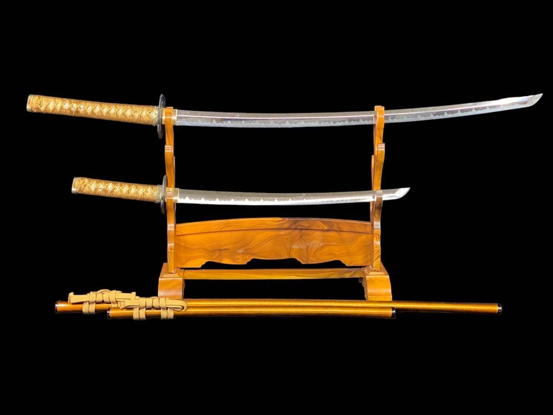 G 模造刀　模擬刀　武具　2本　透かし鍔　刀掛け付き　5本掛け　分解式