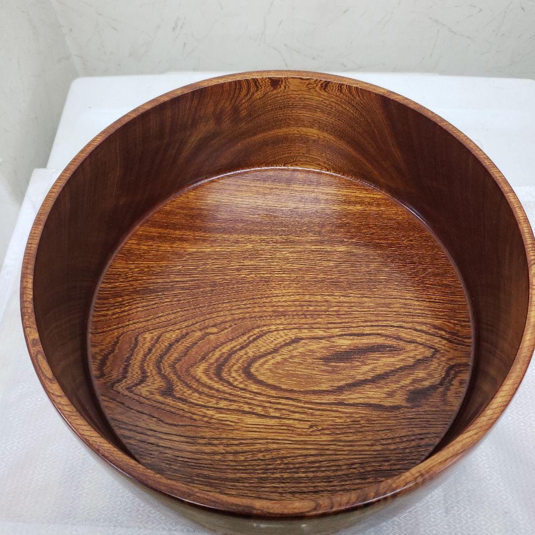 蔵出し特価欅製 無垢茶びつ茶箱 円形 蓋(お盆)付き直径３３cm 高さ１３cm