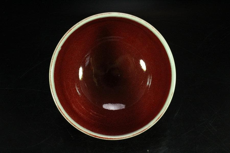 茶道具 叶敏作 辰砂茶碗 煎茶 美品 共箱(K-YC430)