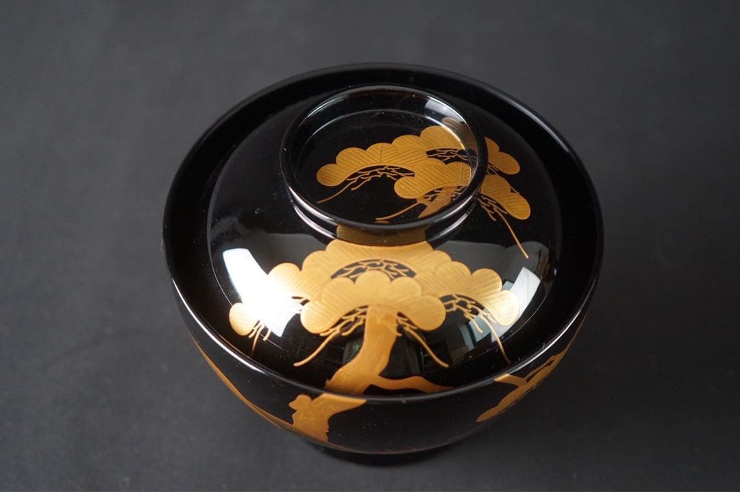 輪島塗 田谷漆器店 松蒔絵 煮物椀 三客 共箱 美品