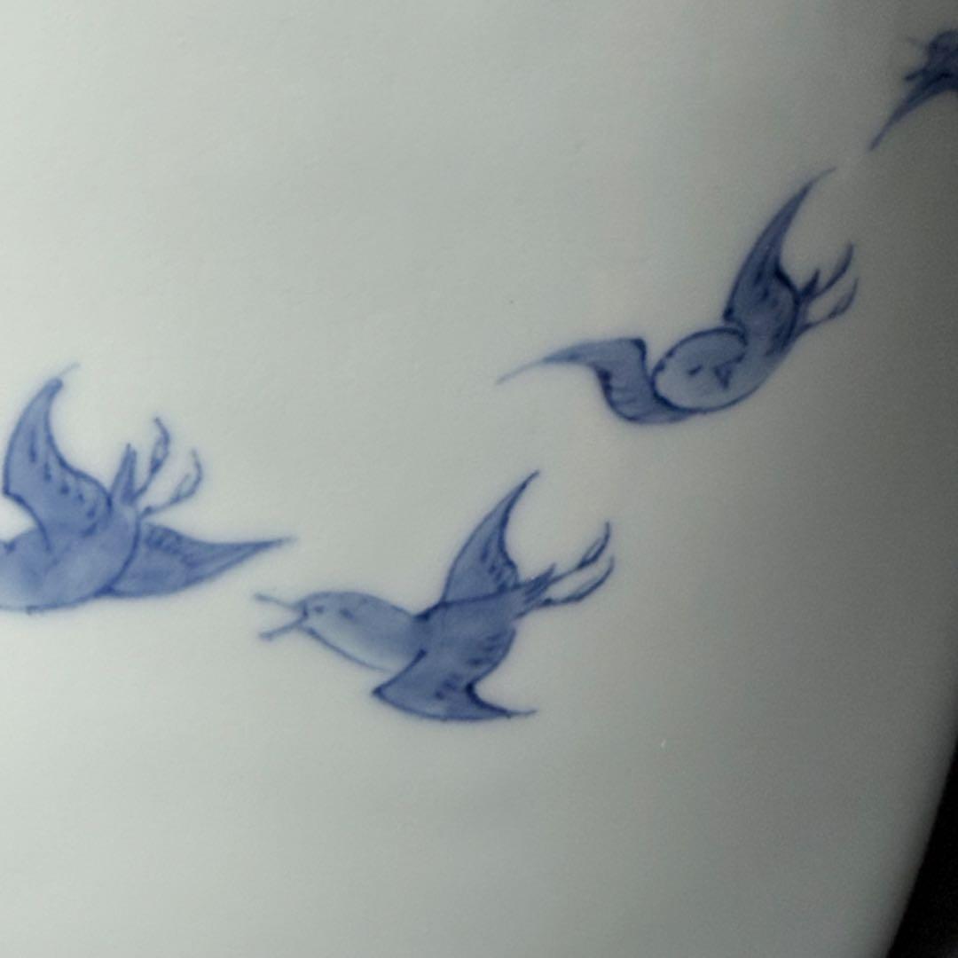 蔵*介様 明治大正期　平戸焼　染付鳥文様水指　共箱　特注蓋付　茶道具　裏千家　表