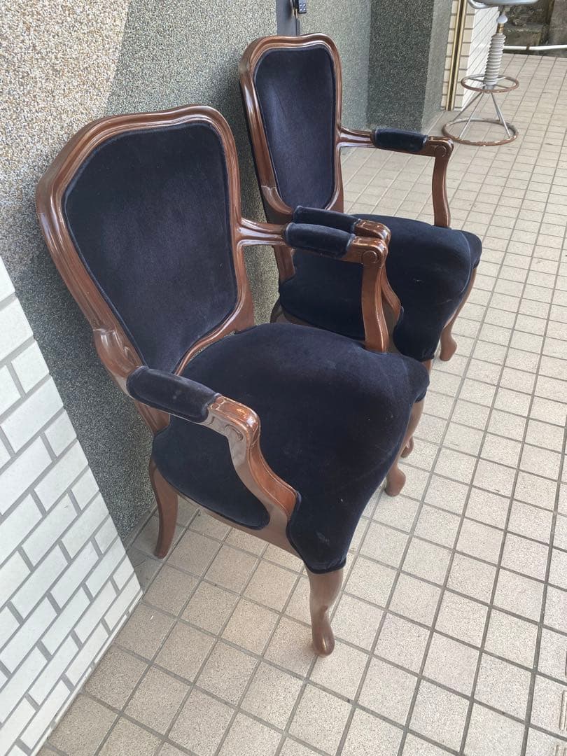 高級ベルベット 猫脚 アーム チェア♦️希少ブラック ゴシック♦️２脚セット♦️送料込