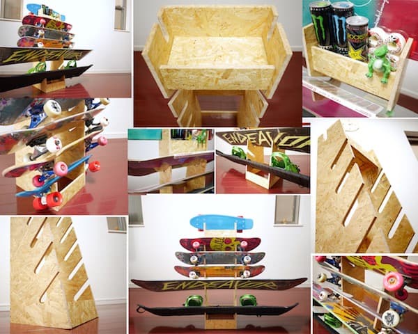 スケートボード&スノーボード用 ディスプレイラック (6+1) スタンド