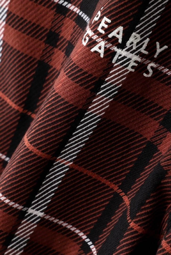 新品 パーリーゲイツ コットンストレッチカルゼチェックパンツ(5)サイズL/茶