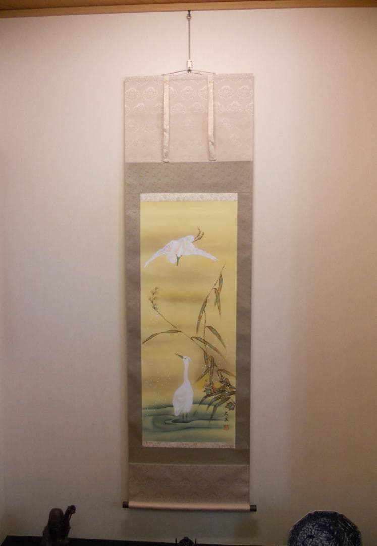 掛け軸 小川大鳳 『 白鷺 』 軸装 茶道具 掛軸 美品 です。