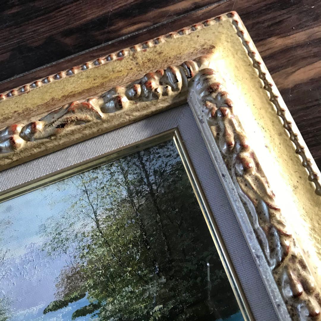 松井哲夫「渓流」油彩 SM 額装 油絵 油画 絵画D