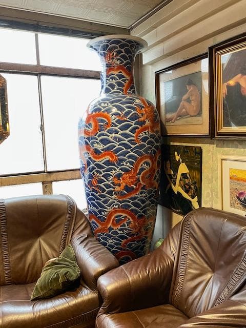 青海波模様 赤い龍 陶磁器 花瓶