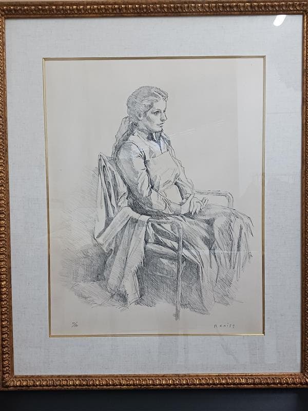 小磯良平「椅子に座る女」リトグラフ　10/150