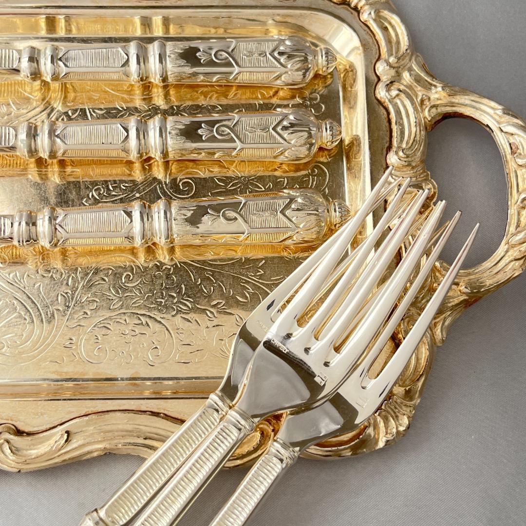 【仏蘭西】 ロシア様式 テーブルフォーク 6本組 【シルバープレート】