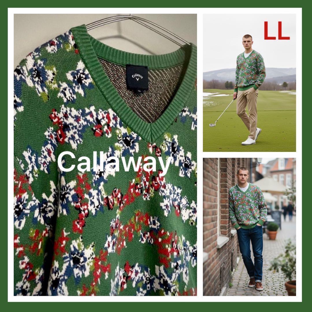 LL:Callaway 2.8万　日本製 総柄ニット 綿 未使用級 花柄 希少