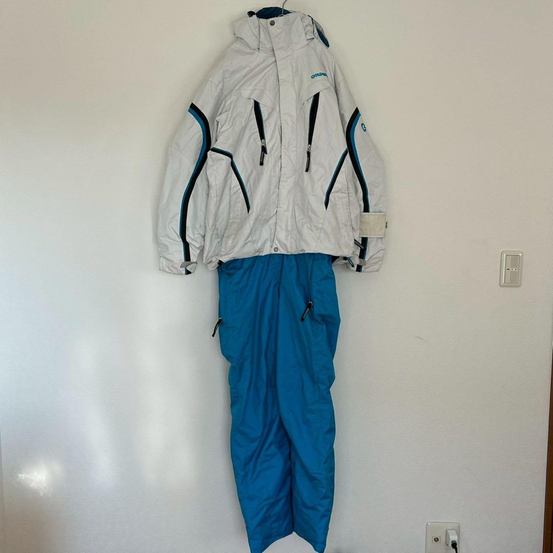 【GOLDWIN】L ホワイト/ブルー スキーウェア 上下セット c110
