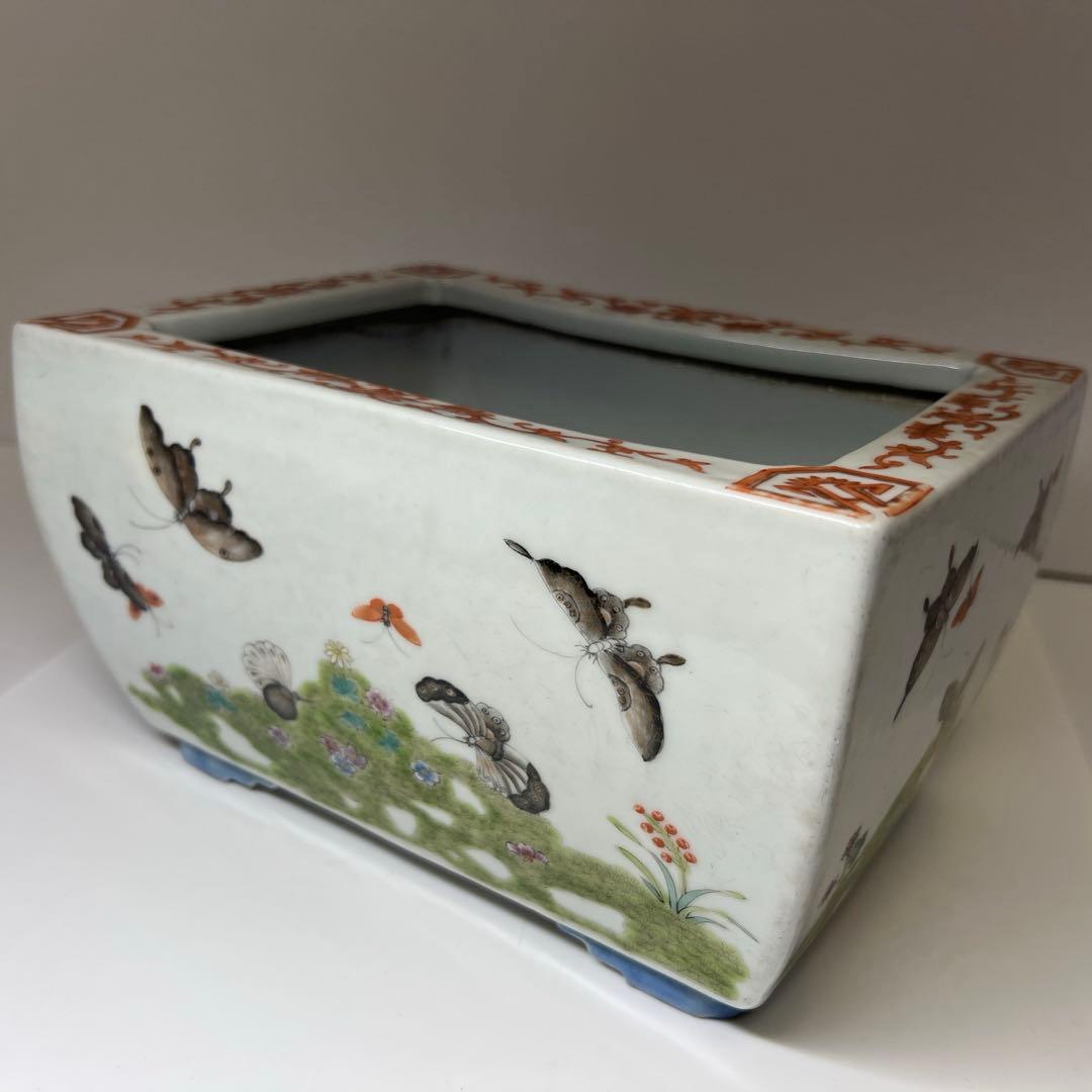 中国清時代　大清咸豊年製　粉彩花蝶図鉢　幅約24㎝　東Y7-1029☆2Fトトチ