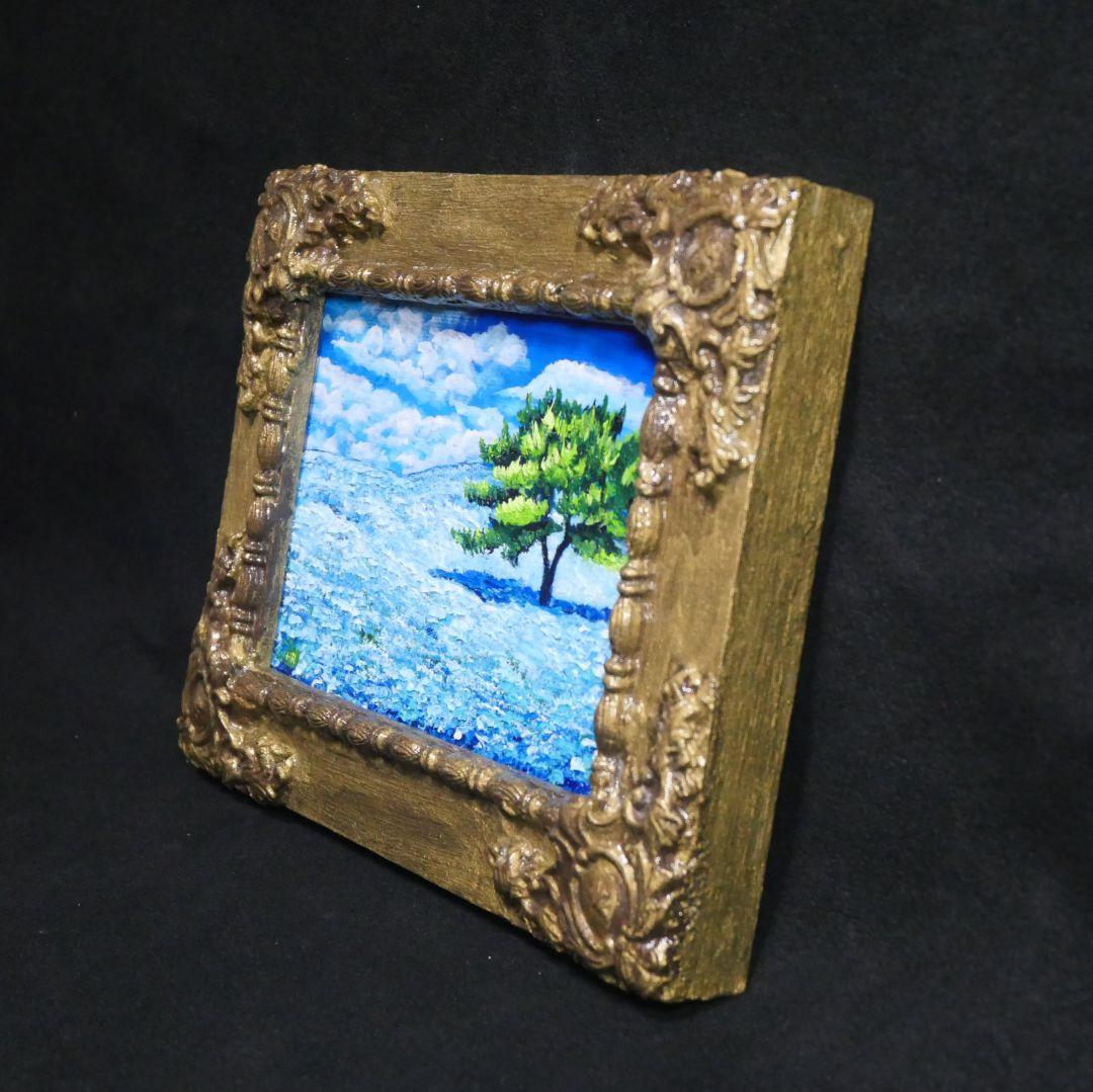 油絵 油彩 油彩画 絵 絵画 キャンバスパネル ミニ絵画【ネモフィラの丘】