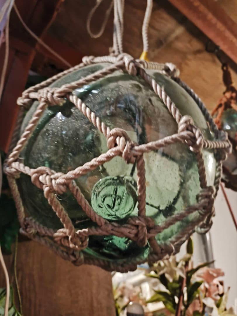 ガラス浮き 網掛けデザイン 直径約30cm レトロ 港町 ガーデニング 当時物