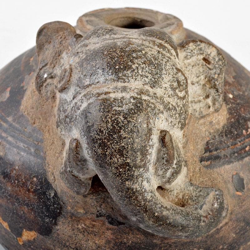 Yuri　タイ古陶磁　スンコロク　宋胡録　黒釉　象飾壷　V　R4578