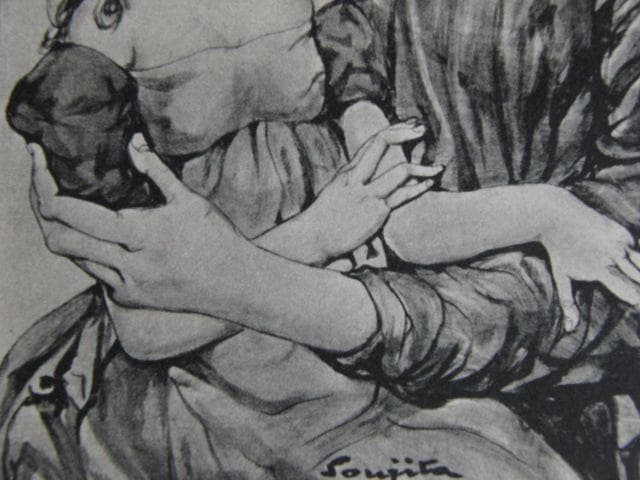 藤田嗣治、【母子像】、希少な限定額装用画集画、新品高級額 額装付、状態良好