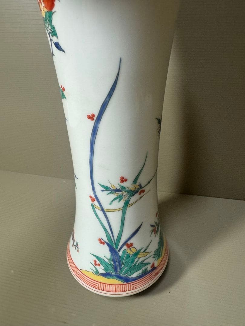 2141  其泉　色絵岩牡丹　梅竹文　花瓶