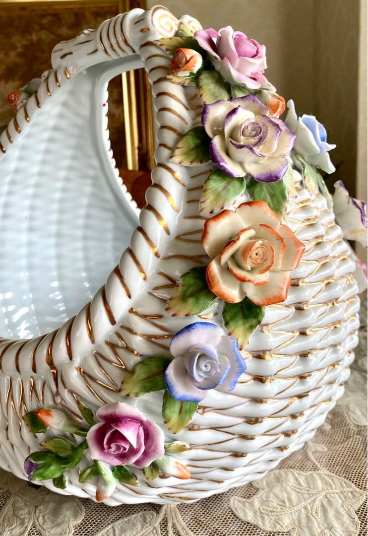 特大大　陶器の花籠　ロイヤルアーデンW約32 d30 h33