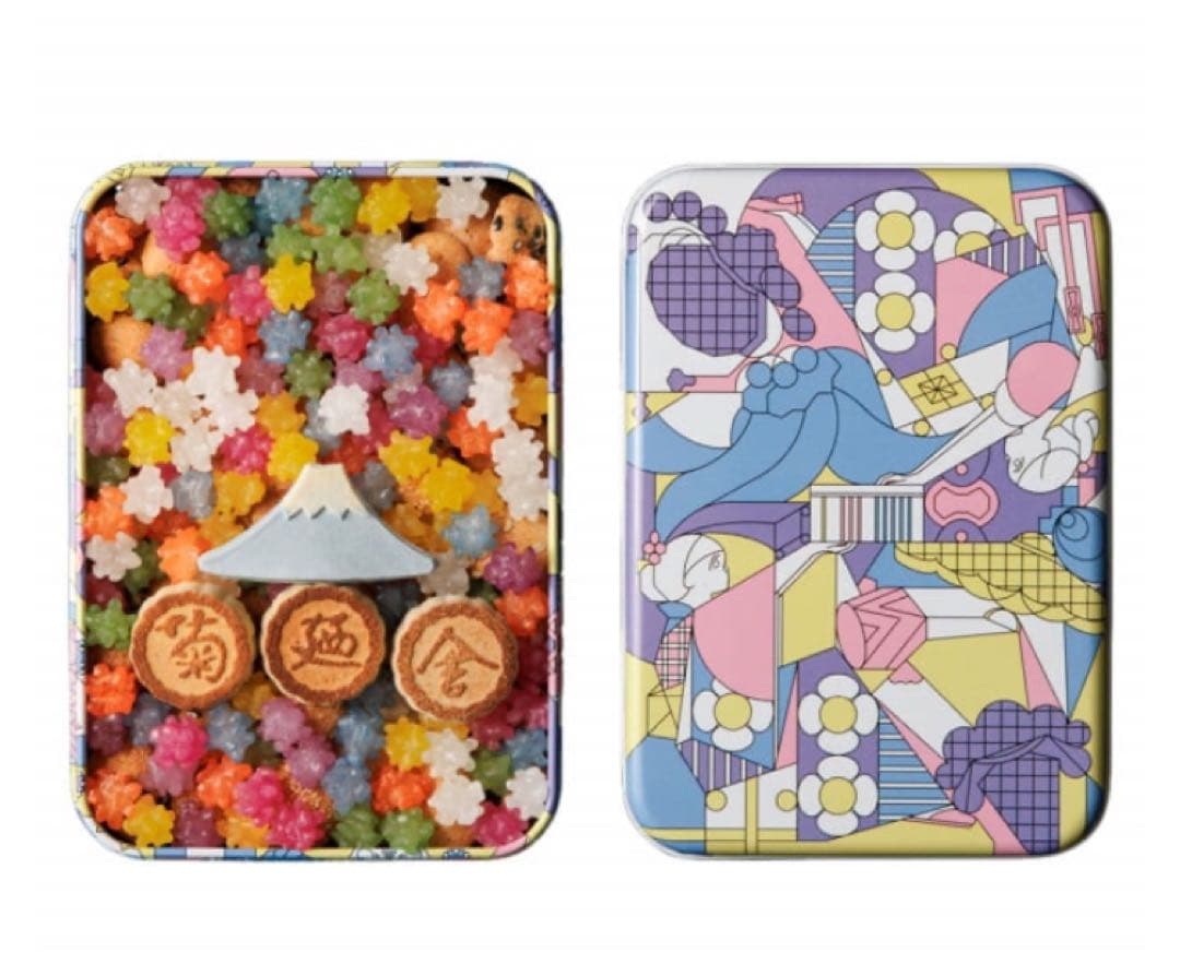 銀座菊廼舎　135周年缶　花紫　北澤平祐　ミナペルホネン　ルスルス缶　クッキー