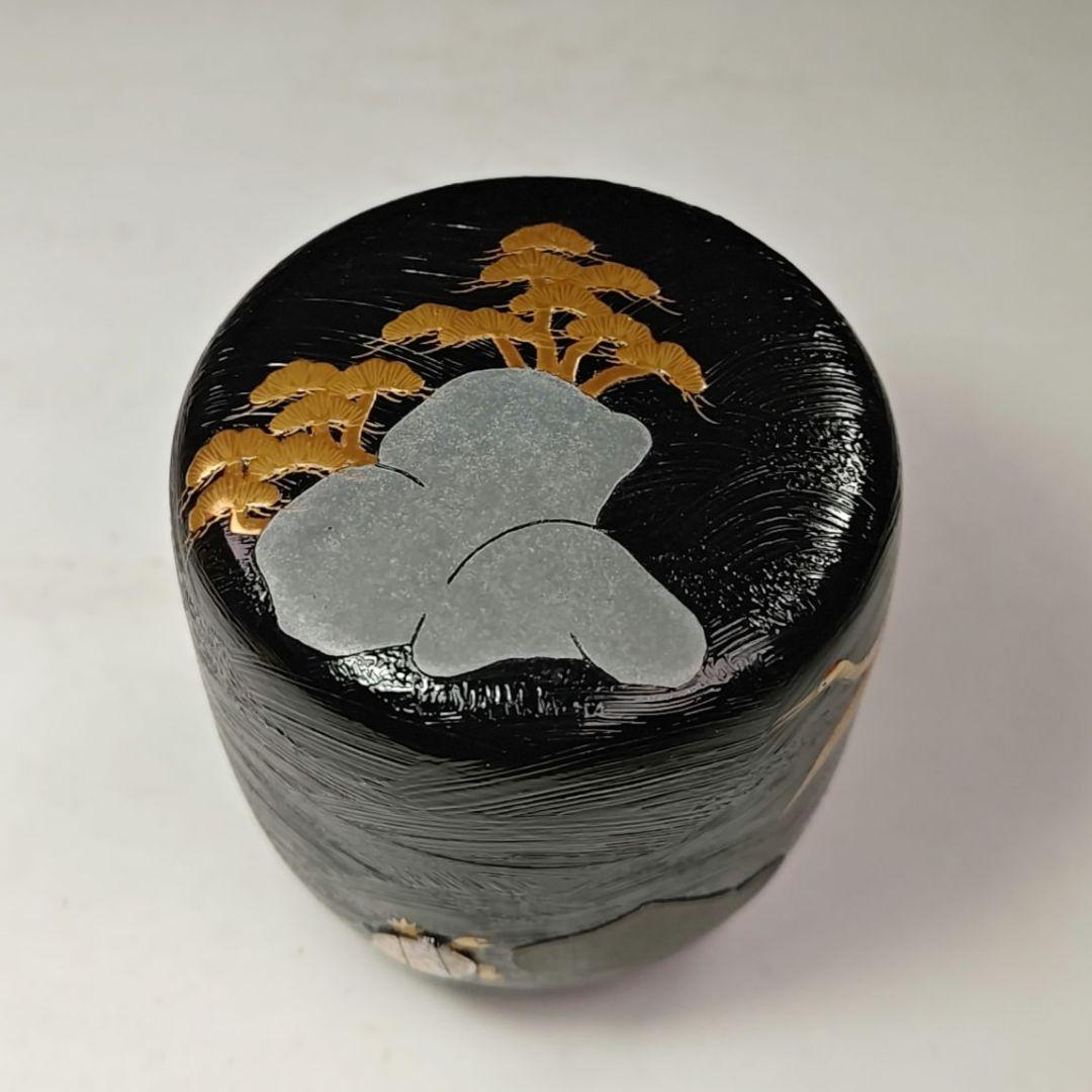 イ439 棗『吉田宗利』『波塗蓬莱山　大棗　共箱』鶴亀　螺鈿金蒔絵漆塗　茶道具