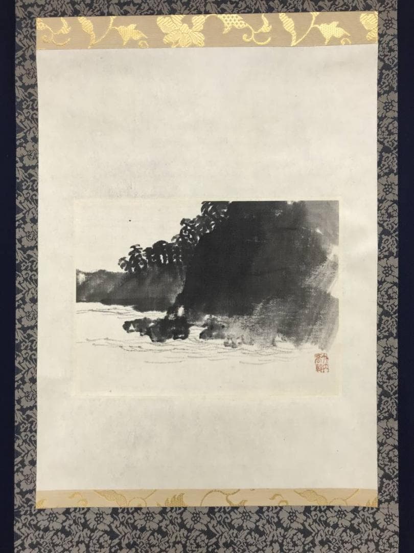 【真作】竹内栖鳳/山海図/山水図/横物/掛軸/名家伝来/AC-497