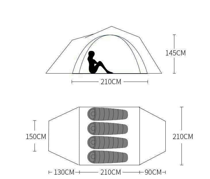 設営簡単 4-5人用テント アウトドア コンパクト 前室あり二重層防水新品未使