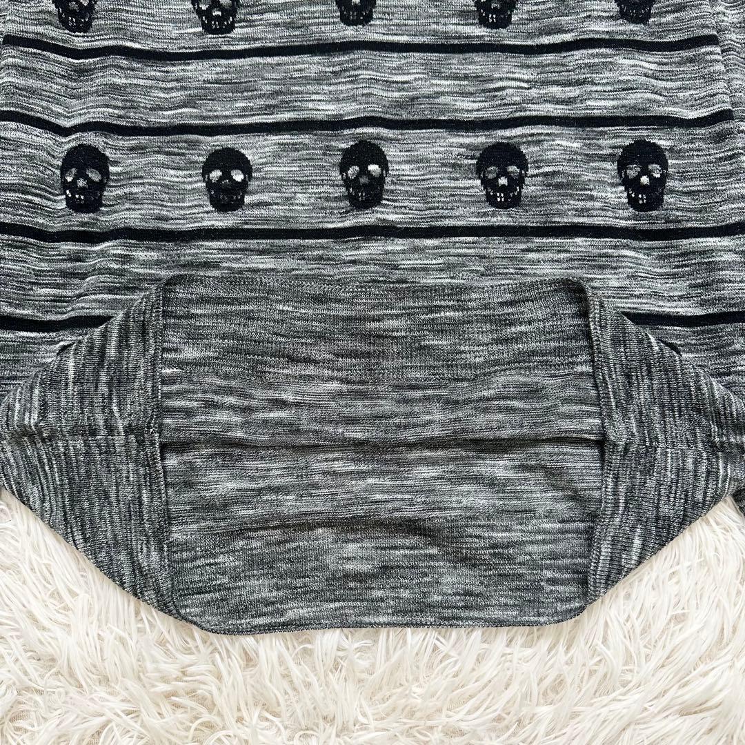 マークアンドロナ スカル柄 薄手ニット グレー 霜降り XL ゴルフウェア