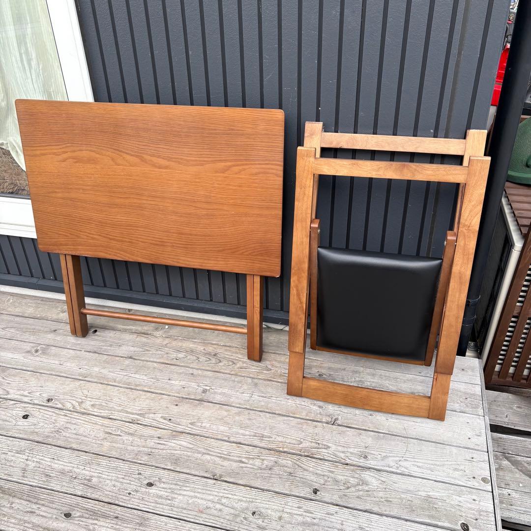 北欧レトロ オーヤマ 木製 折りたたみテーブル 折りたたみチェア セット 古家具