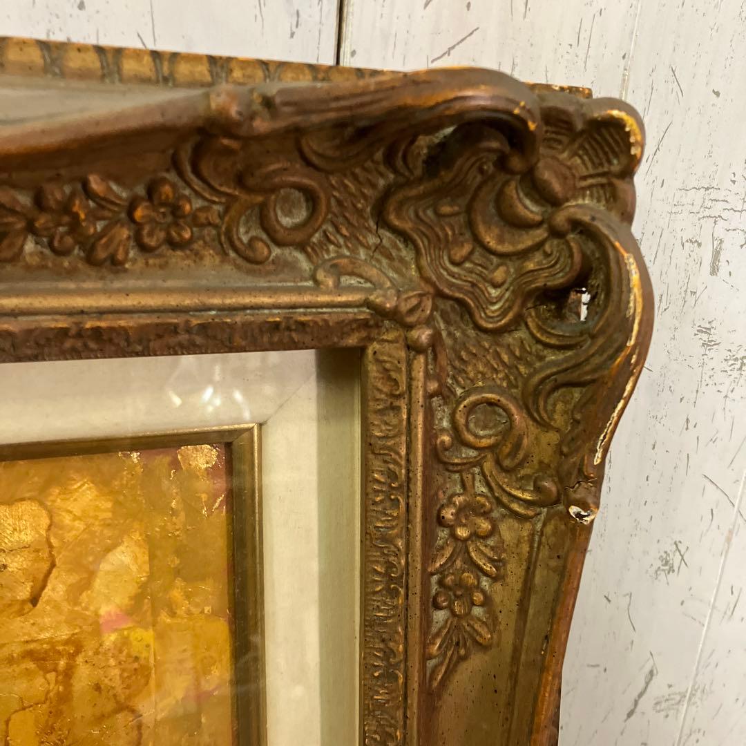 油絵 能面 能楽 黒川能 日本絵 武田靖夫画 伝統芸能 金背景 絵画 インテリア