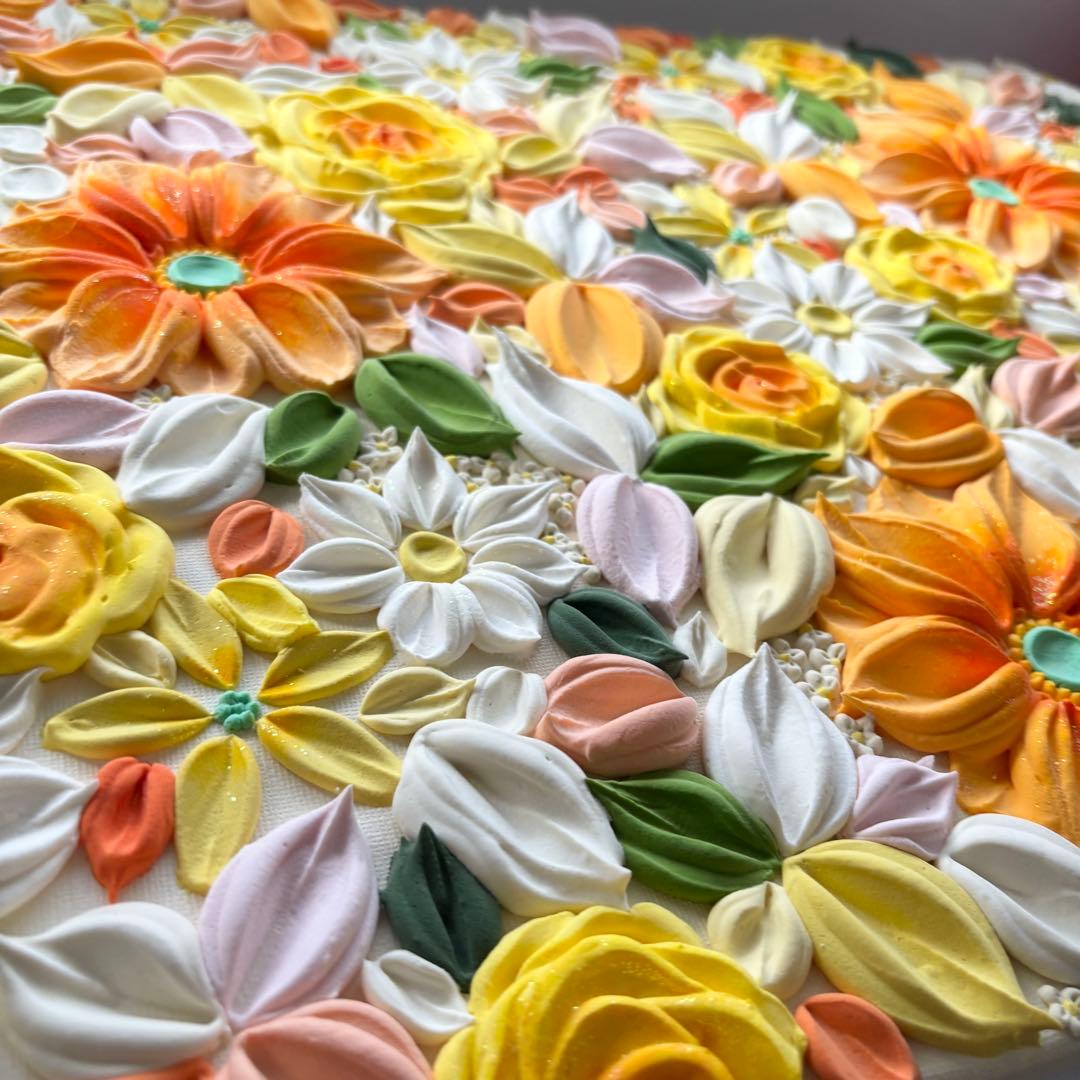 テクスチャーアート　花束　壁掛け　海外　現代アート　花の絵　フラワーアート