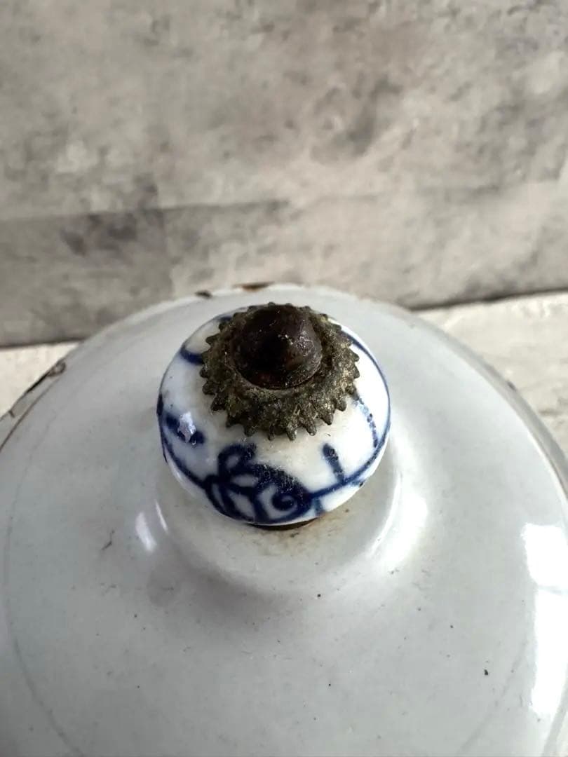 アンティークホーロー キャニスターChicorée 陶器つまみ 真鍮 希少 珍品