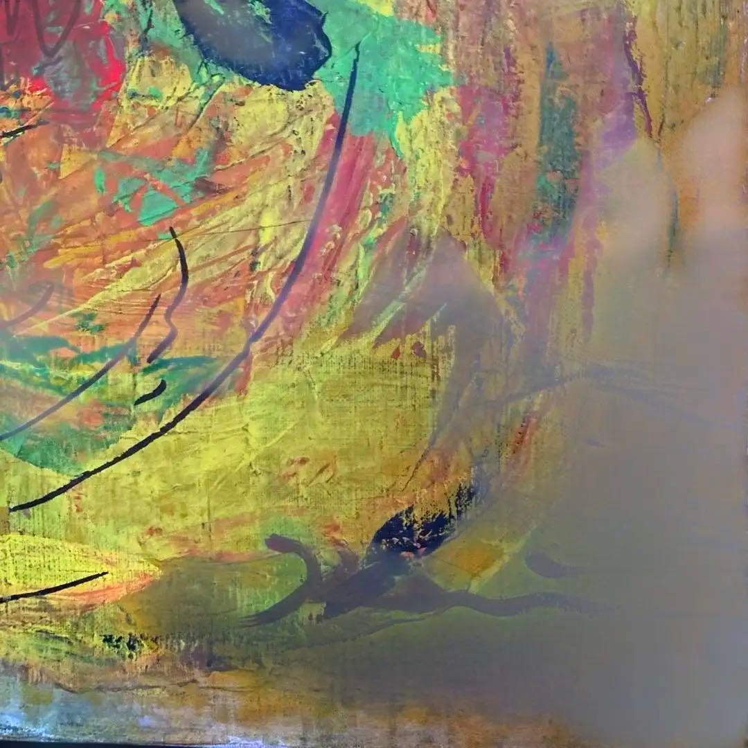 【絵画】50号 無題 花の絵 (アクリル絵具 蝋 油性マーカー) 極彩色