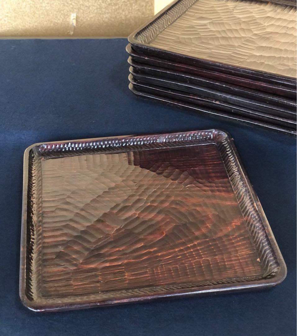 《R》伝統工芸 讃岐彫 四方膳7客 讃岐盆 膳 刳抜 260108き1