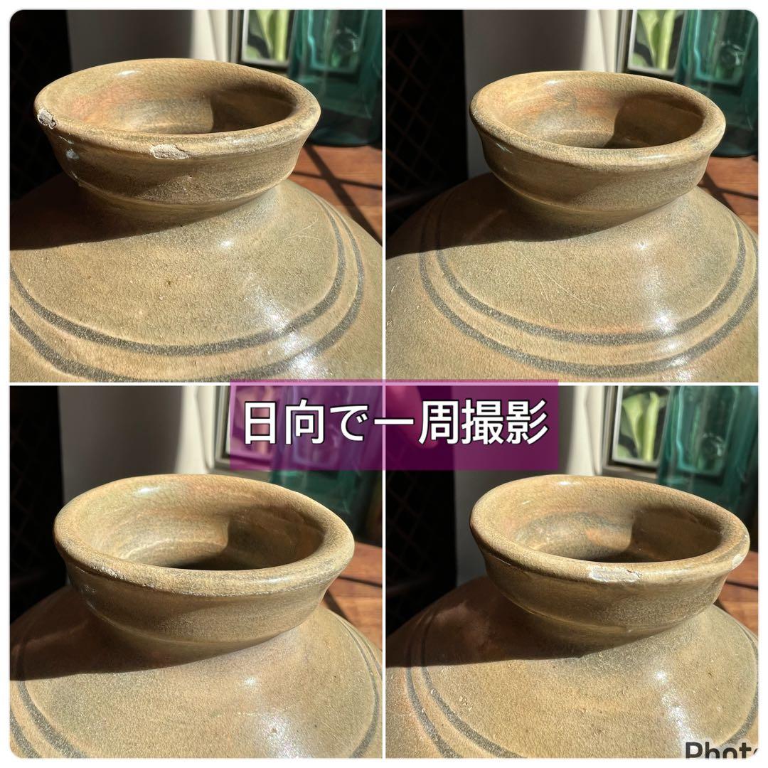 梅瓶 李朝時代 高麗 青磁 カケあり 貫入 朝鮮古美術 草花紋様 骨董 鶴 壺