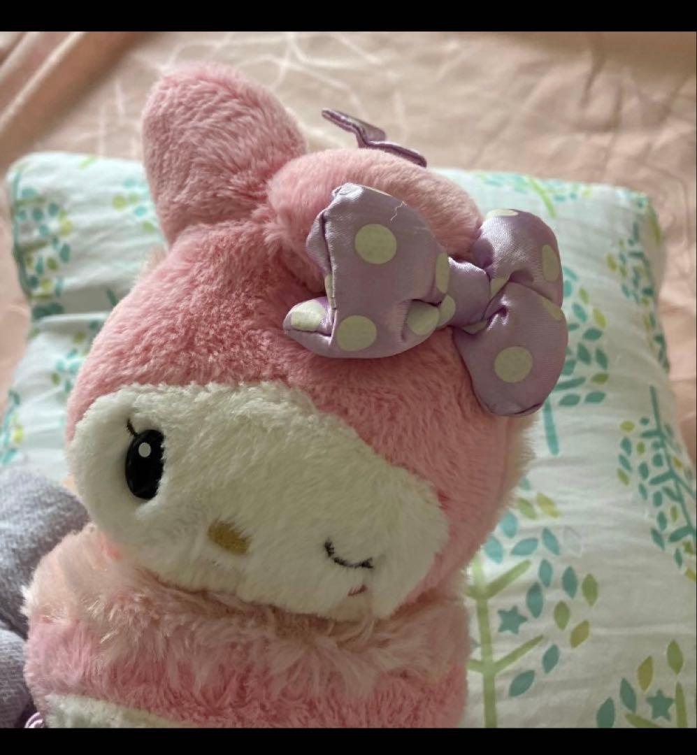 マイメロ　ふわふわファー　ピンクカチューシャ　ラベンダードットリボン　うさぎ