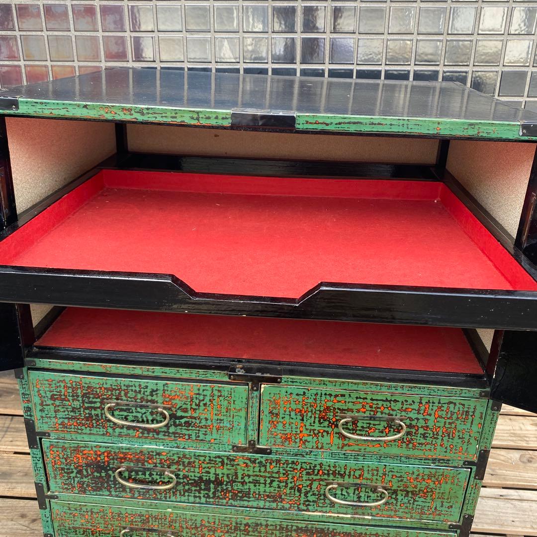 昭和レトロ 箪笥 漆塗り 小引き出し 時代物 チェスト 骨董品 古道具 和家具