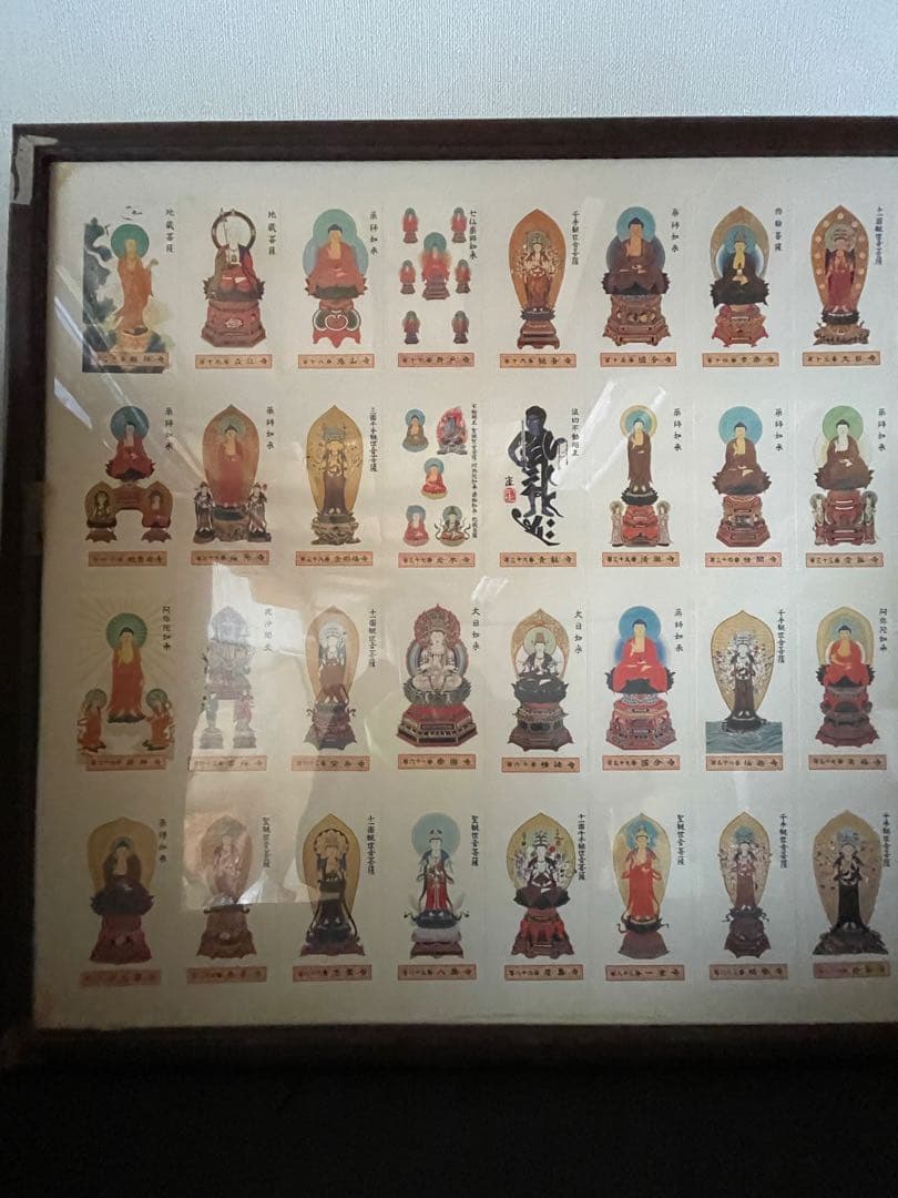 貴重・四国八十八ヶ所巡礼で集められた各札所の**御本尊の御影札（おみえふだ）額装