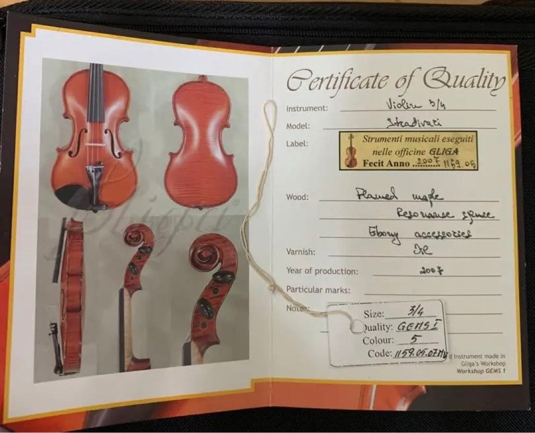 バイオリン　Gliga Gems お子様　3/4サイズ