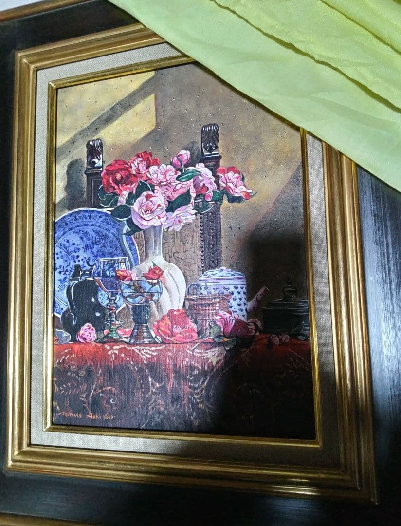 青木敏郎、絵画、油彩4号、椿レーマ杯染付皿、高級額縁、肉筆、森本草介、東郷青児。