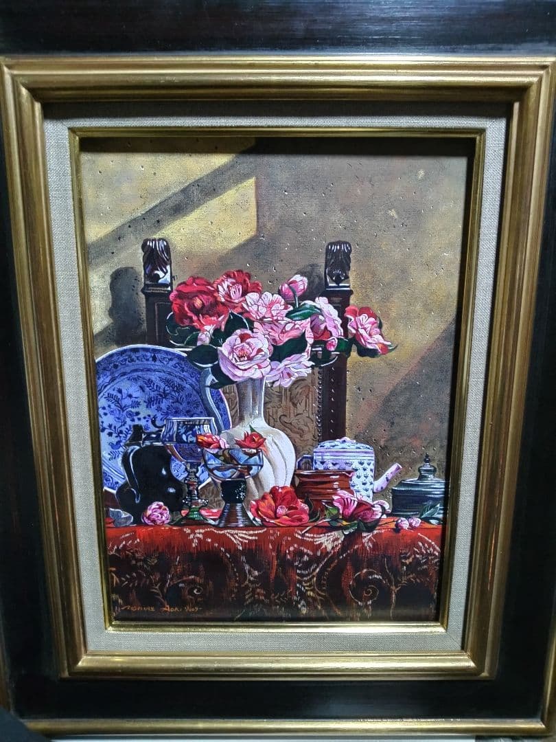 青木敏郎、絵画、油彩4号、椿レーマ杯染付皿、高級額縁、肉筆、森本草介、東郷青児。