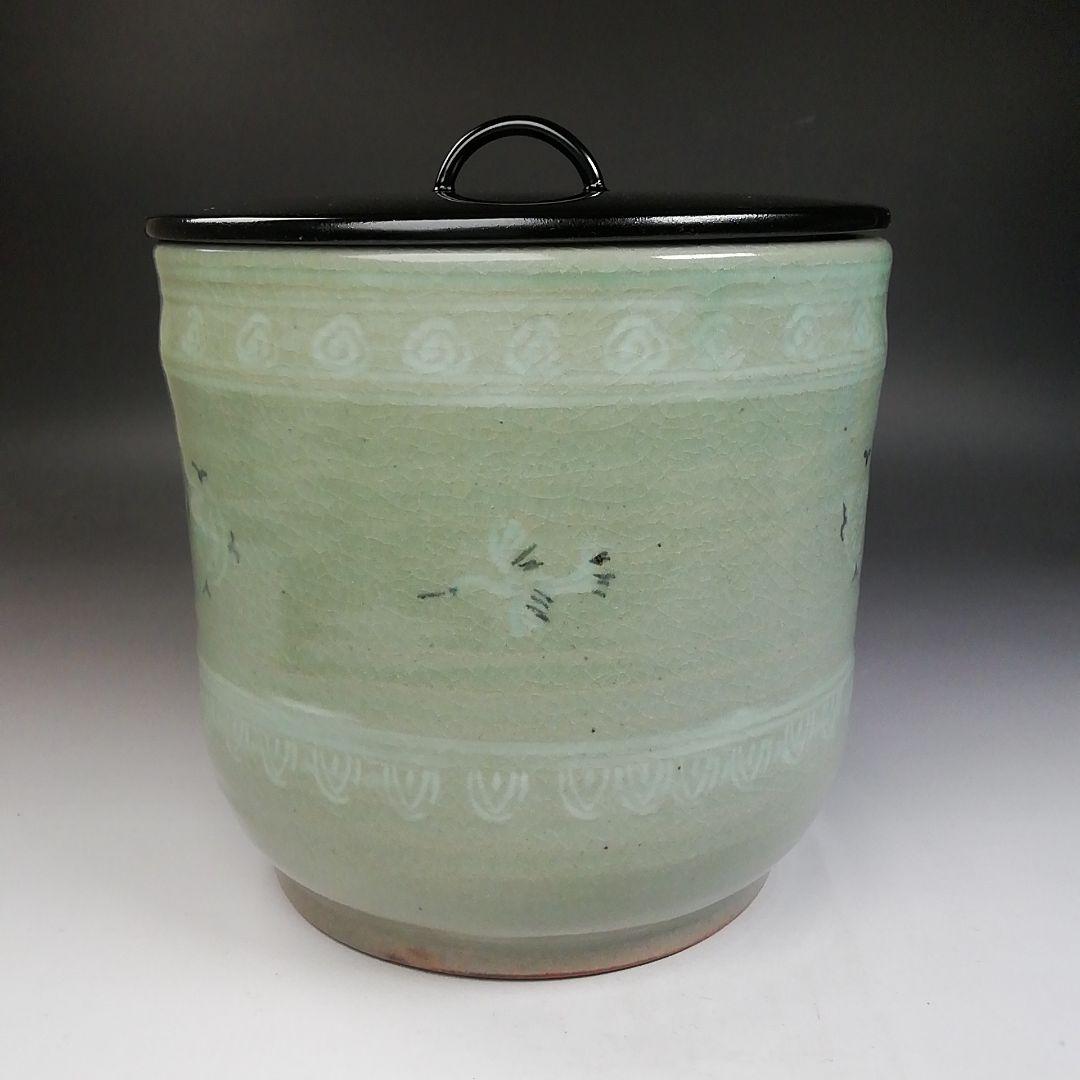Ｔ７６５　水指　『青磁　雲鶴』『中村与平 造』　共箱　茶道具