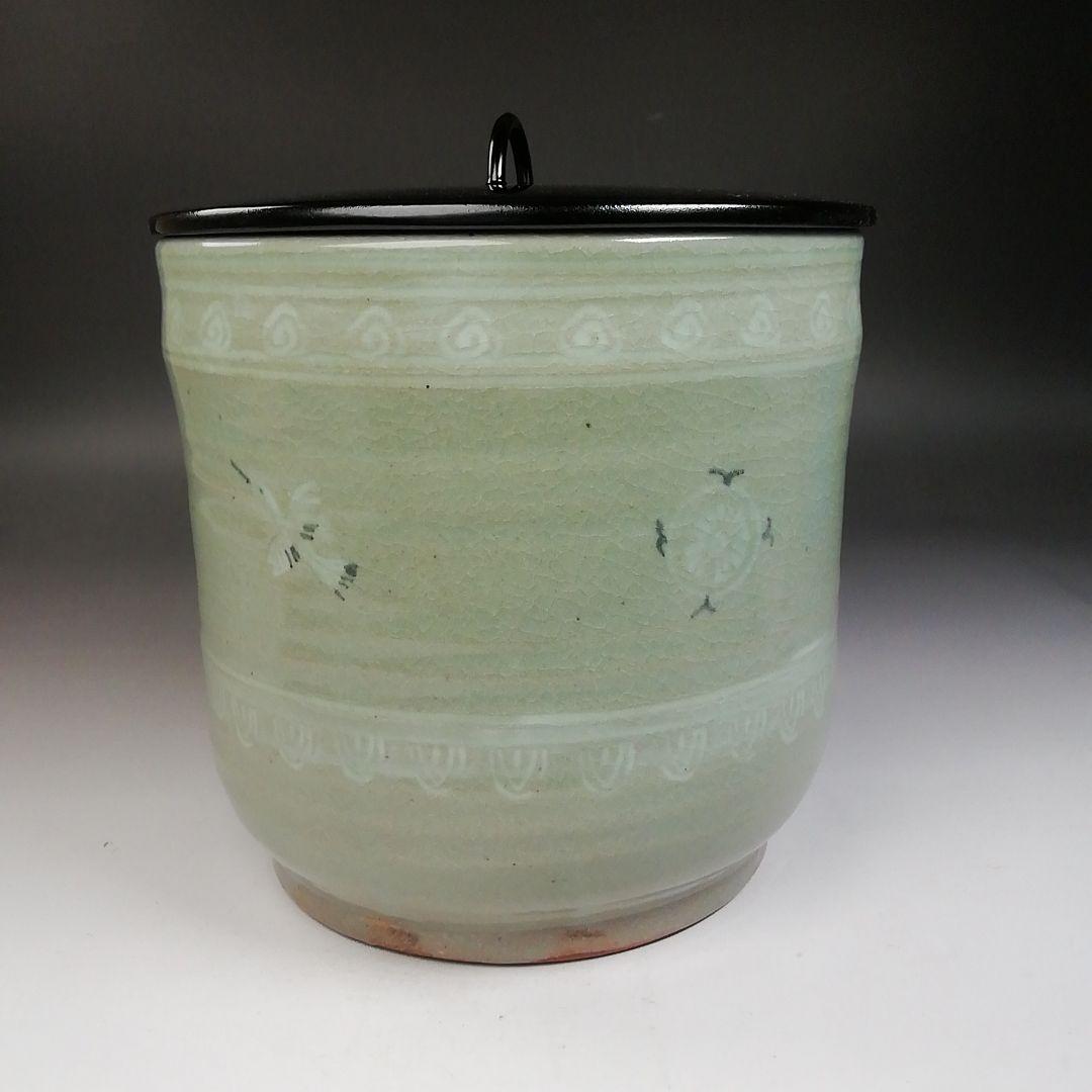 Ｔ７６５　水指　『青磁　雲鶴』『中村与平 造』　共箱　茶道具