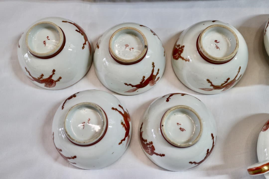 九谷焼 古九谷 赤九谷 馬絵 牛絵 茶器セット 煎茶道具 金彩 共箱有り